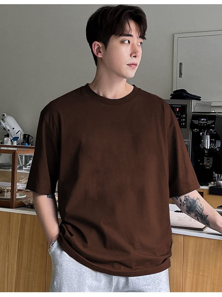     			clafoutis Cotton Oversized Fit Solid Half Sleeves Men's Round T-Shirt - Brown ( Pack of 1 )