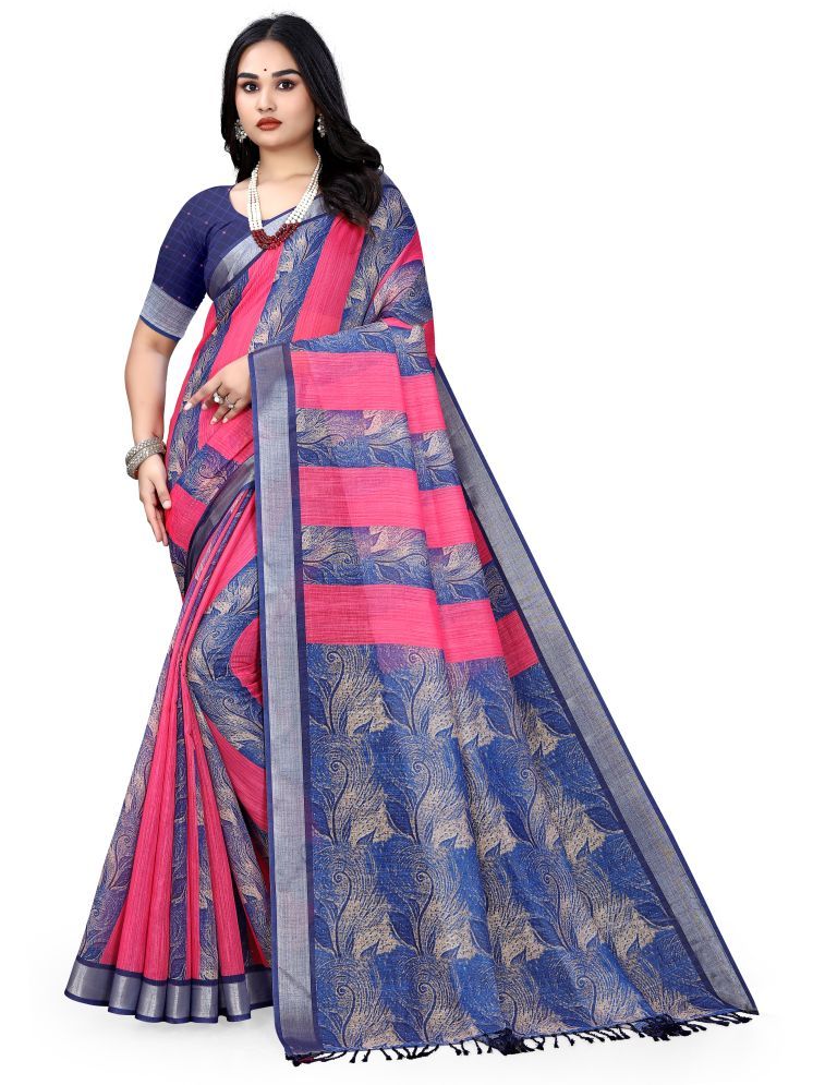     			supalee Tex Pack of 1 Linen Printed Saree With Blouse Piece ( Pink )