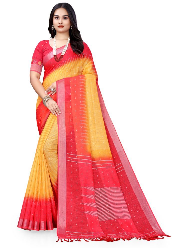     			supalee Tex Pack of 1 Linen Printed Saree With Blouse Piece ( Mustard )