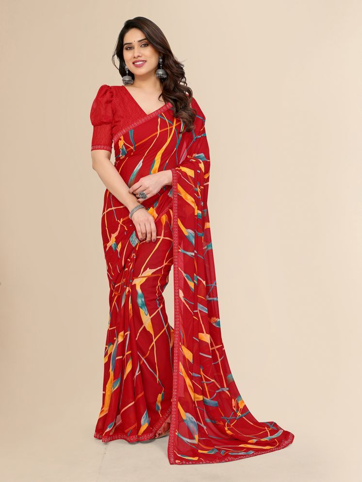     			ANAND SAREES Pack of 1 Georgette Printed Saree With Blouse Piece ( Red )