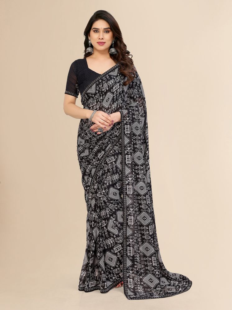     			ANAND SAREES Pack of 1 Georgette Printed Saree With Blouse Piece ( Black )