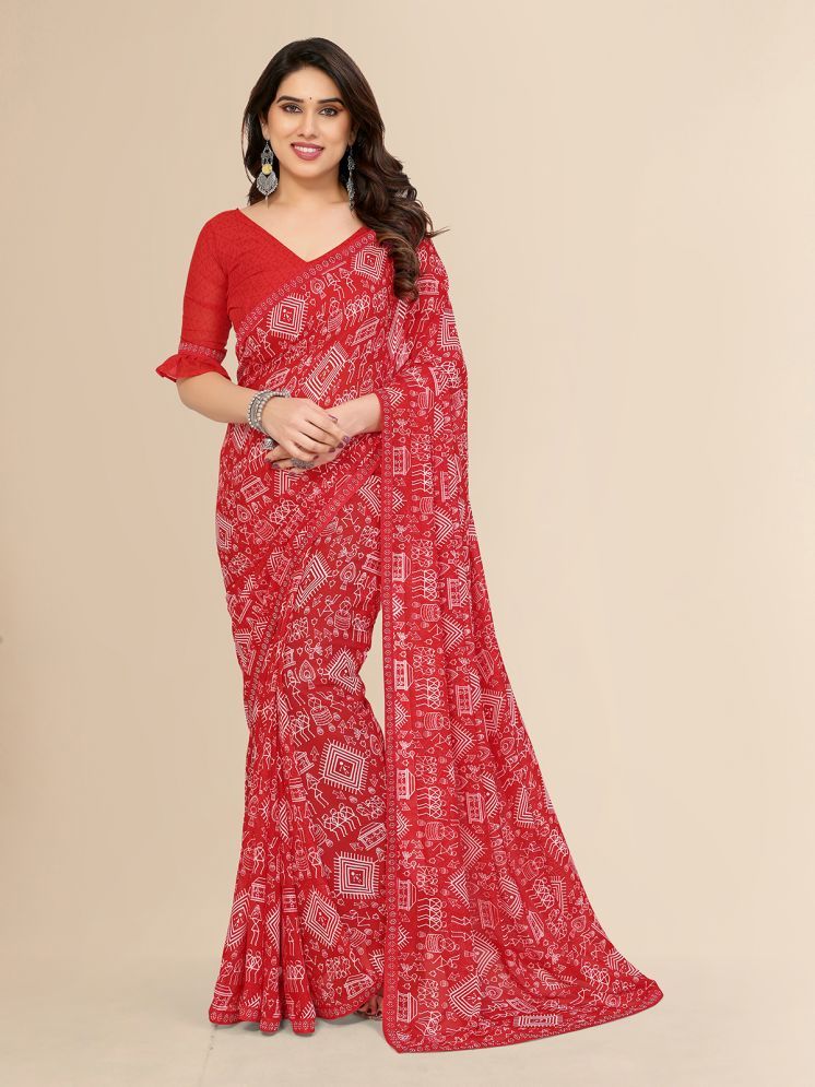     			ANAND SAREES Pack of 1 Georgette Printed Saree With Blouse Piece ( Red )