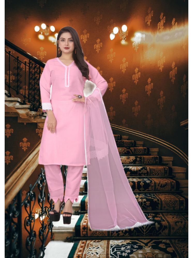     			RUTSH CREATION Cotton Self Design Kurti With Pants Women's Stitched Salwar Suit - Pink ( Pack of 1 )