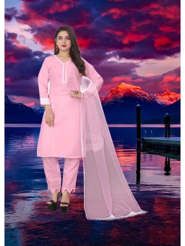     			RUTSH CREATION Cotton Self Design Kurti With Pants Women's Stitched Salwar Suit - Pink ( Pack of 1 )