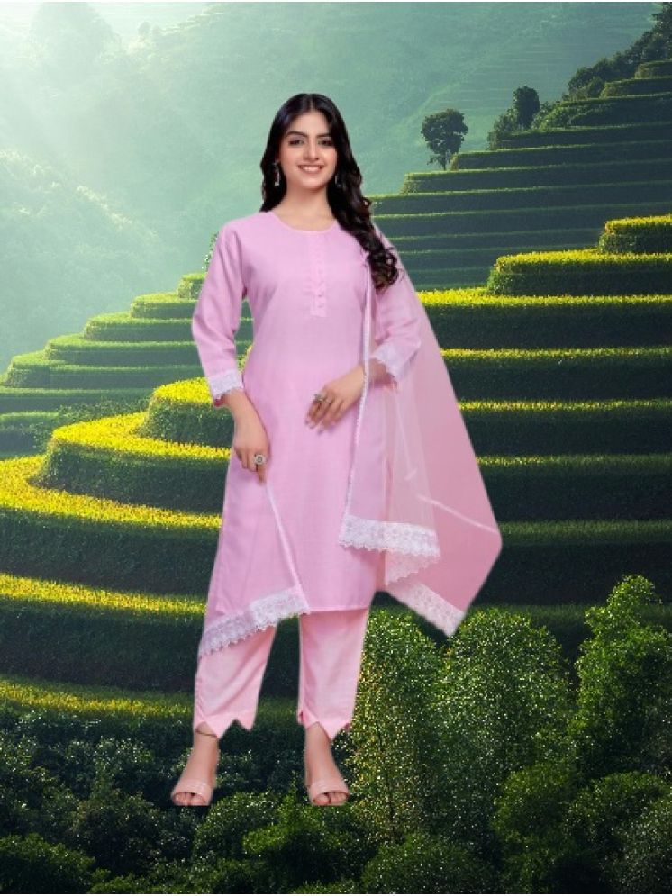     			RUTSH CREATION Cotton Self Design Kurti With Pants Women's Stitched Salwar Suit - Pink ( Pack of 1 )