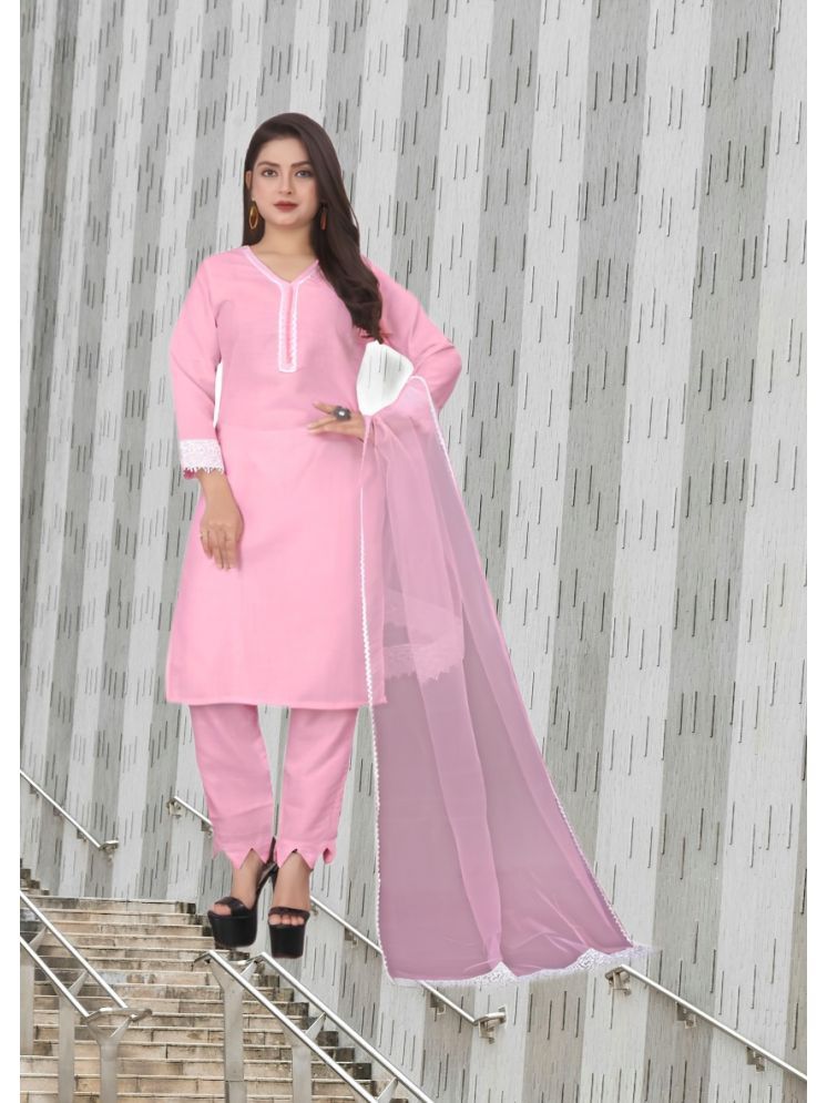     			RUTSH CREATION Cotton Self Design Kurti With Pants Women's Stitched Salwar Suit - Pink ( Pack of 1 )