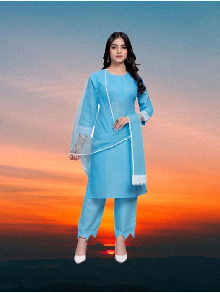     			RUTSH CREATION Cotton Self Design Kurti With Pants Women's Stitched Salwar Suit - Light Blue ( Pack of 1 )