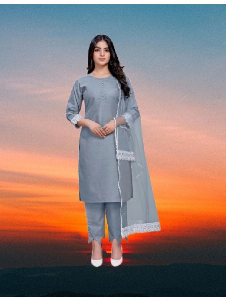     			RUTSH CREATION Cotton Self Design Kurti With Pants Women's Stitched Salwar Suit - Light Grey ( Pack of 1 )