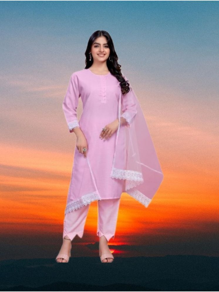     			RUTSH CREATION Cotton Self Design Kurti With Pants Women's Stitched Salwar Suit - Pink ( Pack of 1 )