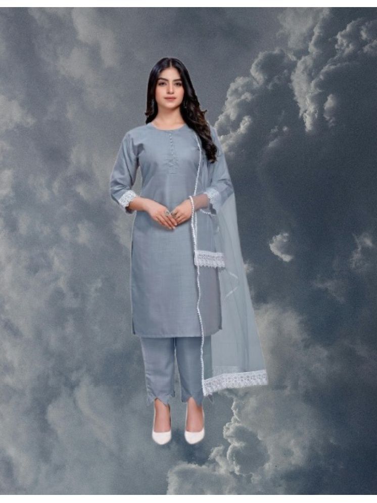     			RUTSH CREATION Cotton Self Design Kurti With Pants Women's Stitched Salwar Suit - Light Grey ( Pack of 1 )