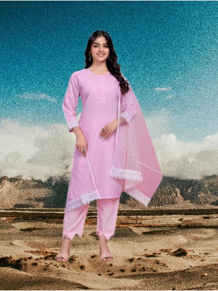     			RUTSH CREATION Cotton Self Design Kurti With Pants Women's Stitched Salwar Suit - Pink ( Pack of 1 )