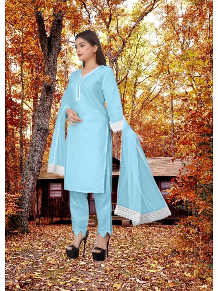     			RUTSH CREATION Cotton Self Design Kurti With Pants Women's Stitched Salwar Suit - Light Blue ( Pack of 1 )