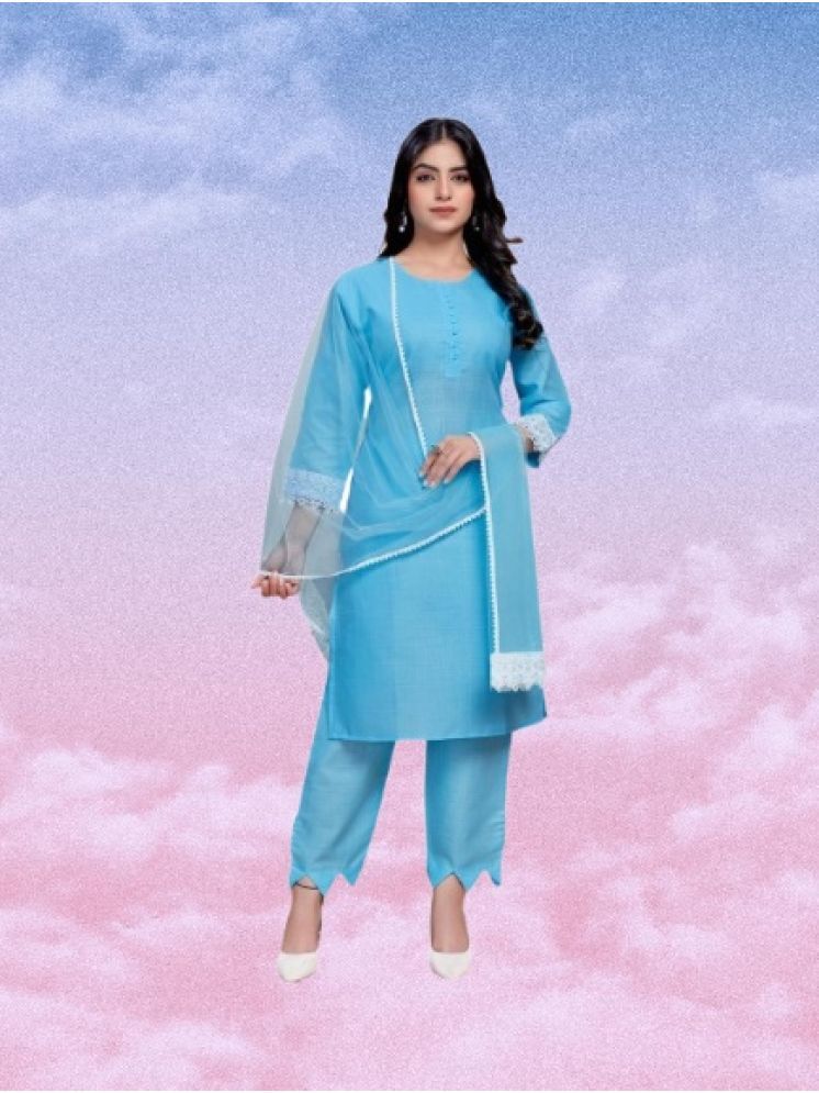     			RUTSH CREATION Cotton Self Design Kurti With Pants Women's Stitched Salwar Suit - Light Blue ( Pack of 1 )