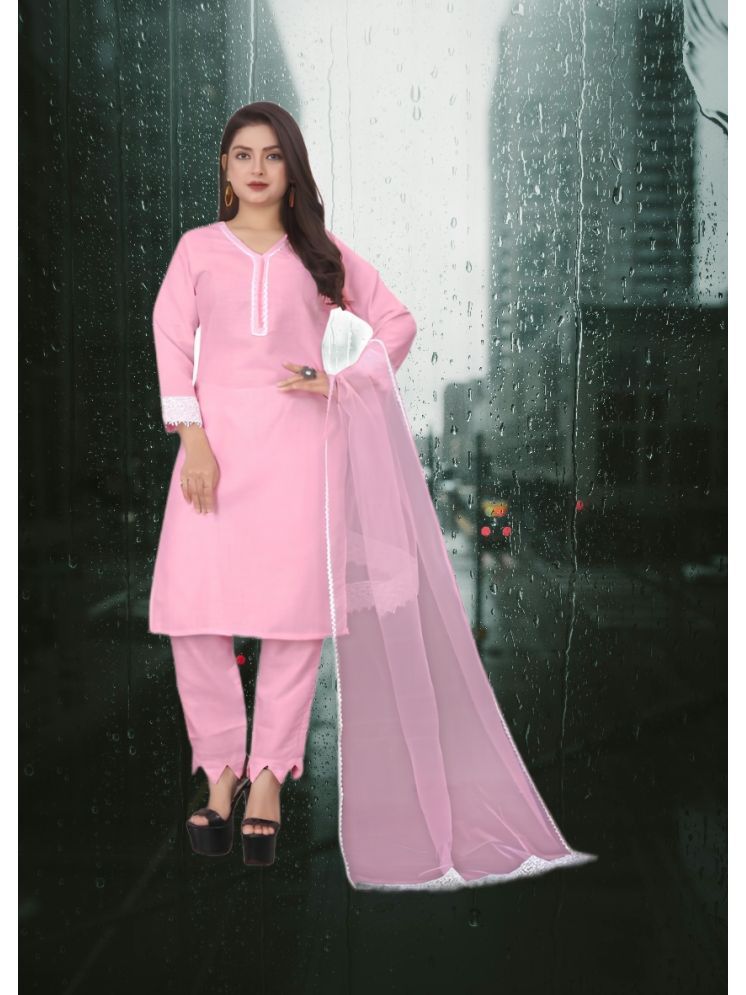     			RUTSH CREATION Cotton Self Design Kurti With Pants Women's Stitched Salwar Suit - Pink ( Pack of 1 )