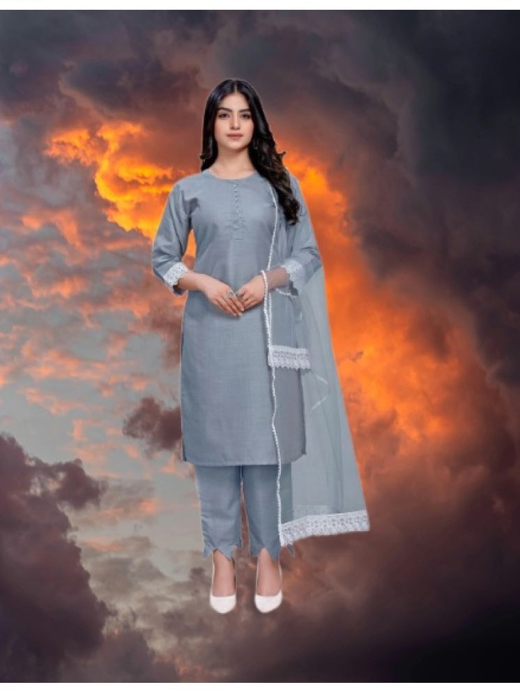     			RUTSH CREATION Cotton Self Design Kurti With Pants Women's Stitched Salwar Suit - Light Grey ( Pack of 1 )