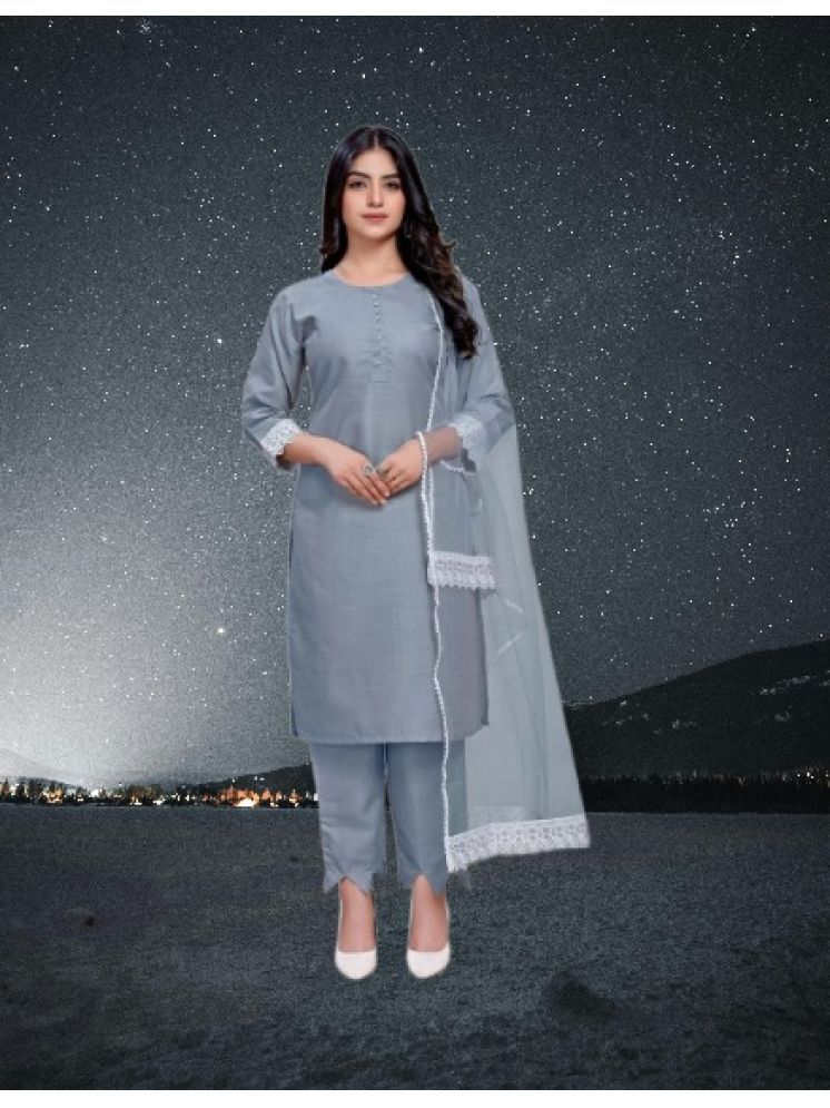     			RUTSH CREATION Cotton Self Design Kurti With Pants Women's Stitched Salwar Suit - Light Grey ( Pack of 1 )