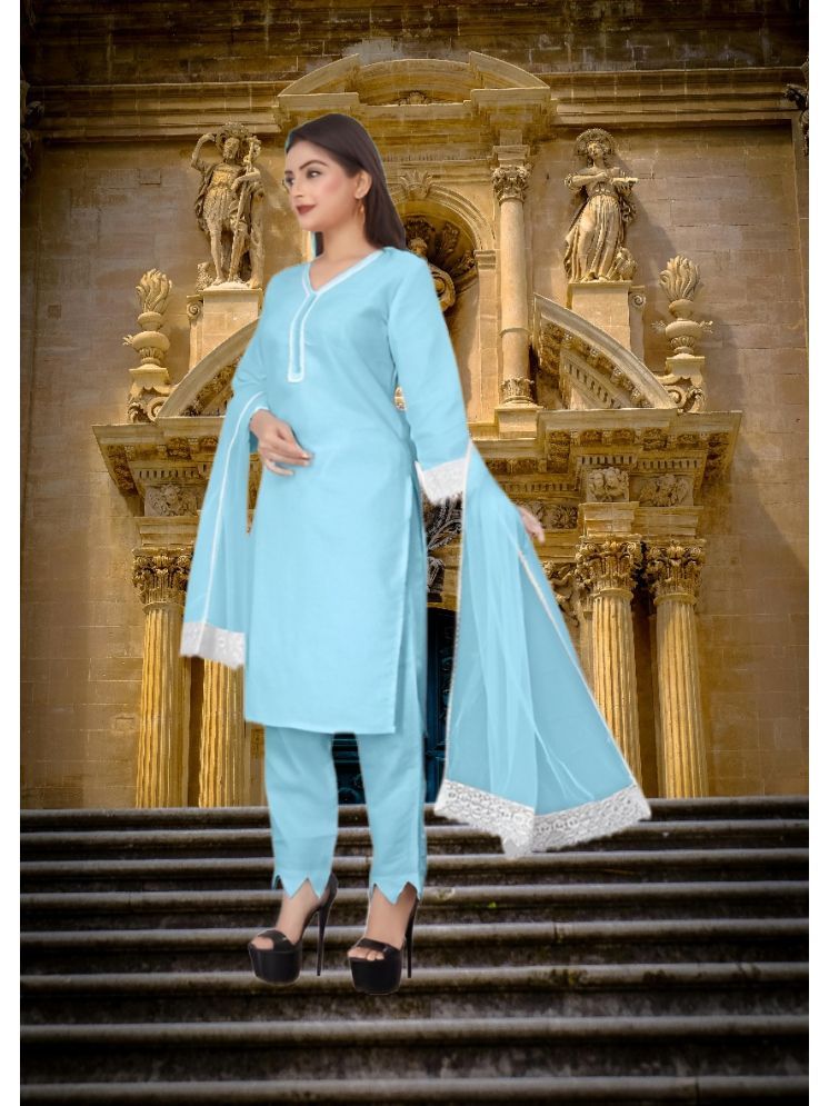     			RUTSH CREATION Cotton Self Design Kurti With Pants Women's Stitched Salwar Suit - Light Blue ( Pack of 1 )