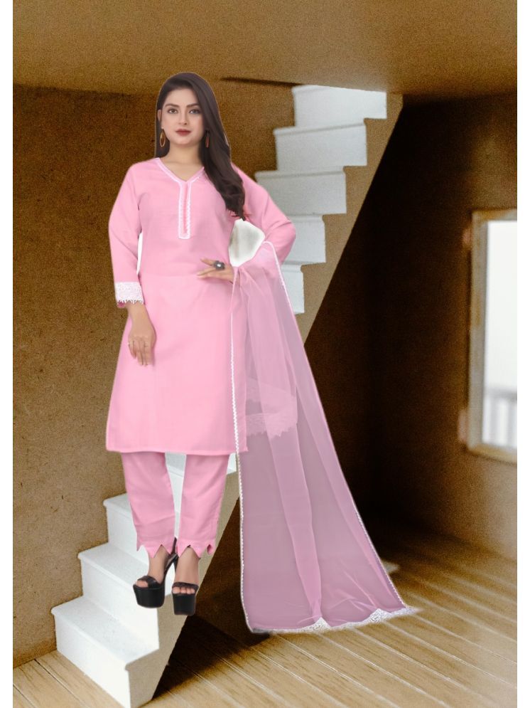     			RUTSH CREATION Cotton Self Design Kurti With Pants Women's Stitched Salwar Suit - Pink ( Pack of 1 )