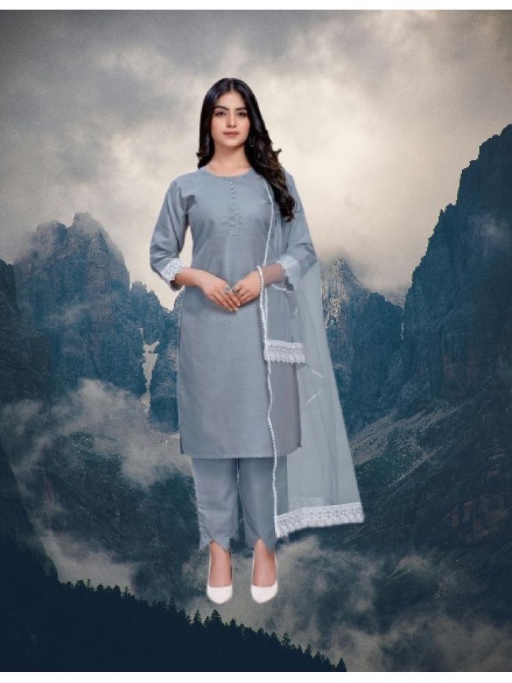     			RUTSH CREATION Cotton Self Design Kurti With Pants Women's Stitched Salwar Suit - Light Grey ( Pack of 1 )