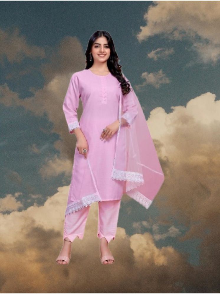     			RUTSH CREATION Cotton Self Design Kurti With Pants Women's Stitched Salwar Suit - Pink ( Pack of 1 )