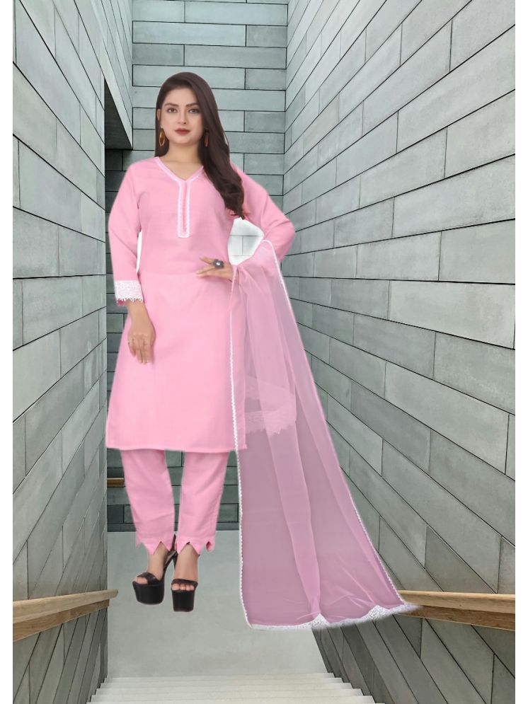     			RUTSH CREATION Cotton Self Design Kurti With Pants Women's Stitched Salwar Suit - Pink ( Pack of 1 )