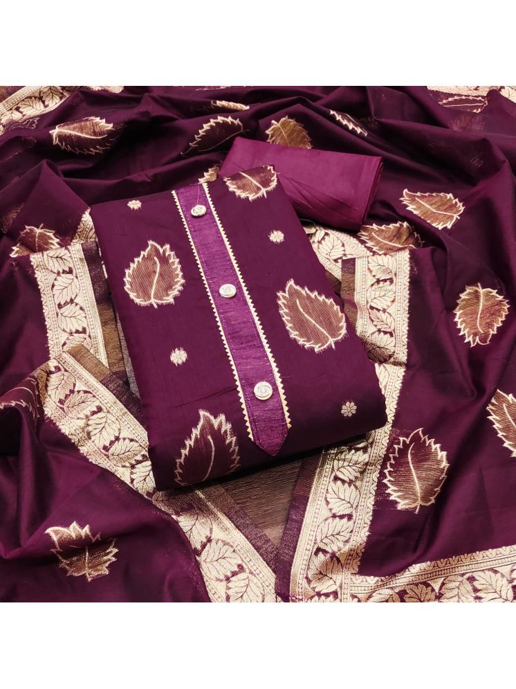     			ALSHOP Unstitched Silk Blend Printed Dress Material - Purple ( Pack of 1 )