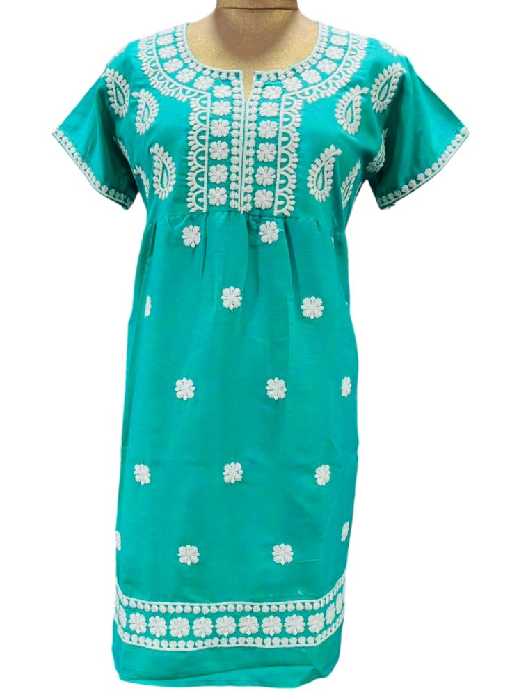     			CIEARO VINTAGE Pack of 1 Viscose Embroidered A-line Women's Kurti - ( Aqua Blue )