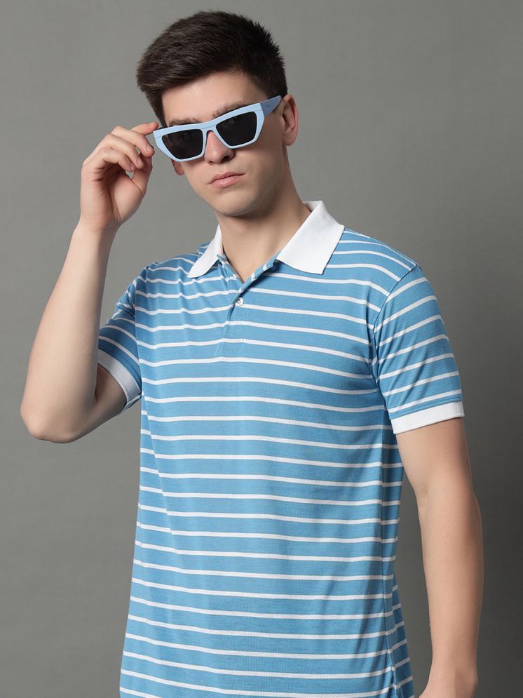     			GET GOLF Pack of 1 Cotton Blend Regular Fit Striped Half Sleeves Men's Polo T Shirt ( Aqua )