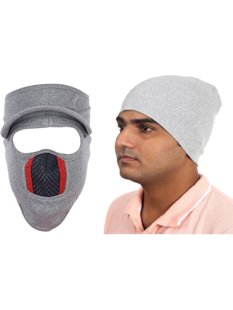     			H-STORE Grey Cap Mask with Grey Beanie combo Solid Cotton Face and head Cover