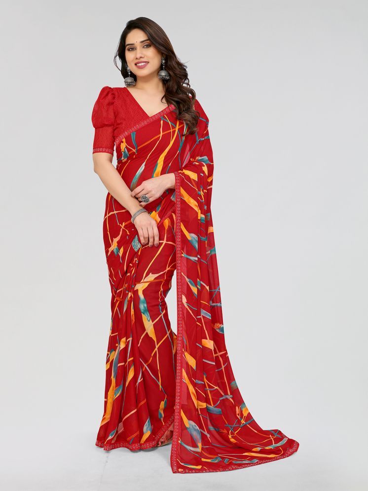     			Kashvi Sarees Pack of 1 Georgette Printed Saree With Blouse Piece ( Red )