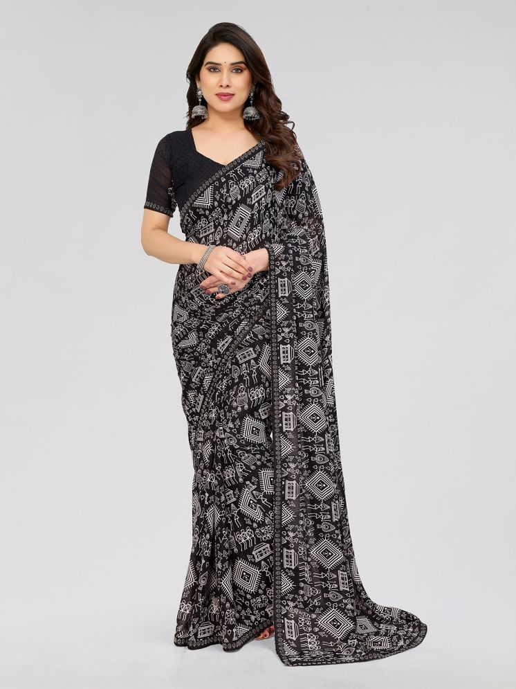     			Kashvi Sarees Pack of 1 Georgette Printed Saree With Blouse Piece ( Black )