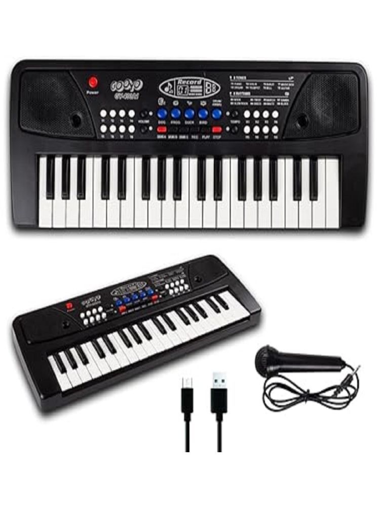     			OLIFIN Portable Musical Piano Keyboard with Microphone |37 Keys, 8 Rhythms, 8 Tones with 6 In-Built Demos & Song Record Feature|Black Color, Dual Power Supply Source: Micro USB Cable(Included)