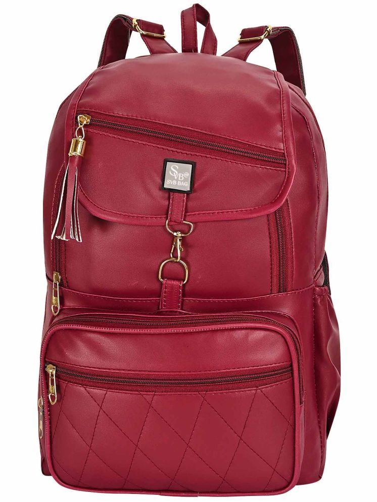     			SVB BAG 30 Ltrs Faux Leather Backpack *For Women ( Red )