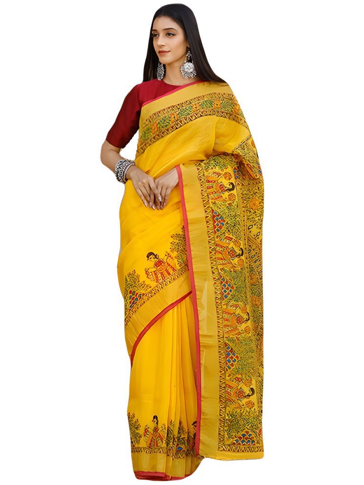     			Sidhidata Pack of 1 Linen Printed Saree With Blouse Piece ( Yellow )