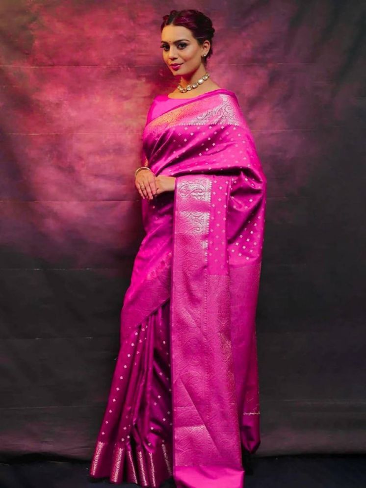     			Sitanjali Lifestyle Pack of 1 Silk Blend Woven Saree With Blouse Piece ( Pink )