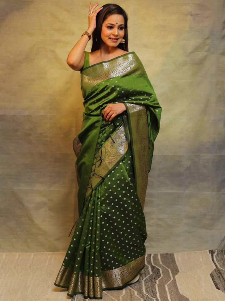     			Sitanjali Pack of 1 Silk Blend Woven Saree With Blouse Piece ( Green )