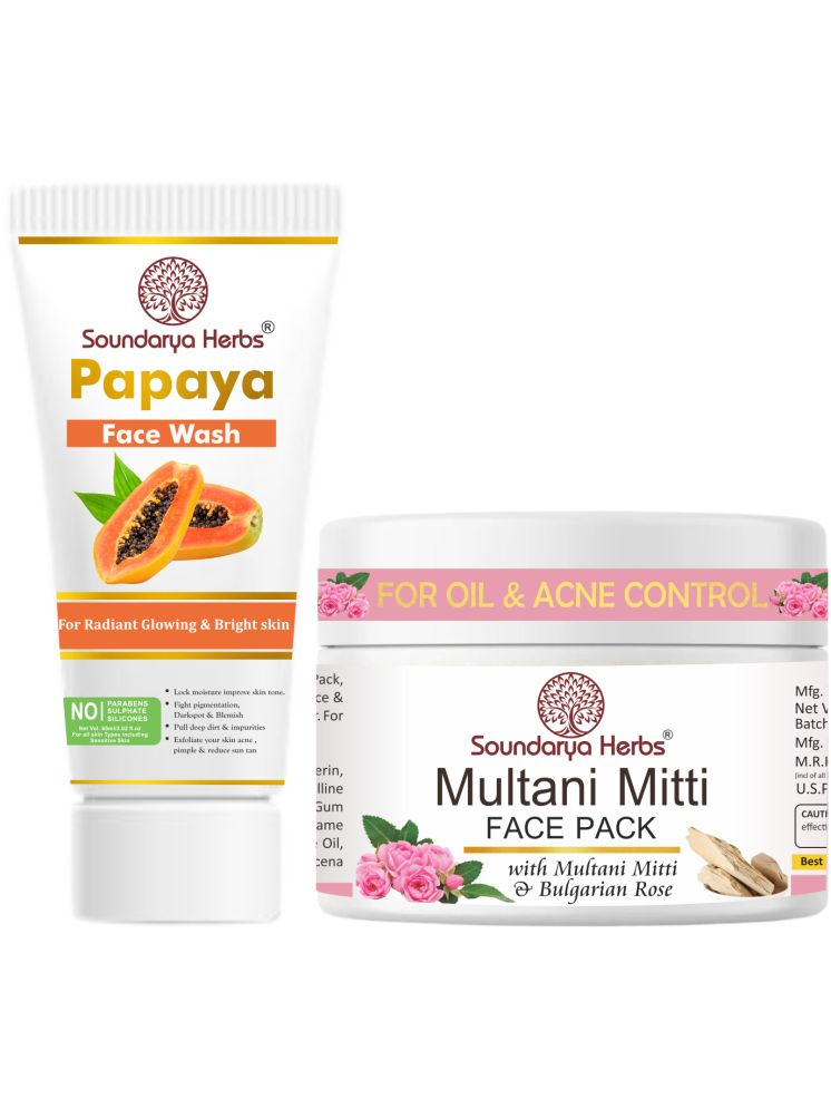     			Soundarya Herbs Multani Mitti Face Pack & Papaya Face wash for Radiant Glowing Skin Combo Pack