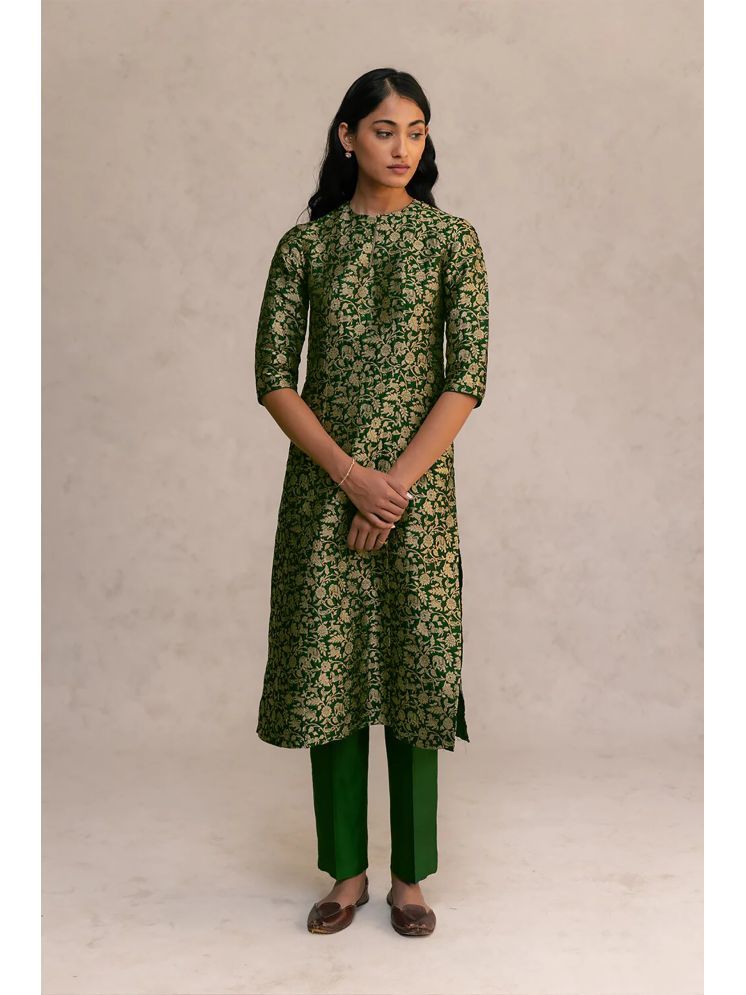     			Trijal Fab Pack of 1 Jacquard Woven Design Straight Women's Kurti with Dupatta - ( Green )