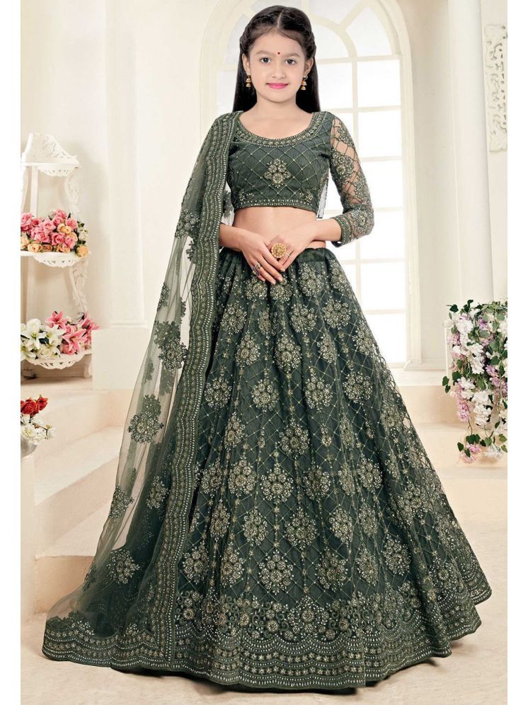     			piludi Net Lehenga Choli Set For Girls ( Pack of 1 , Green )