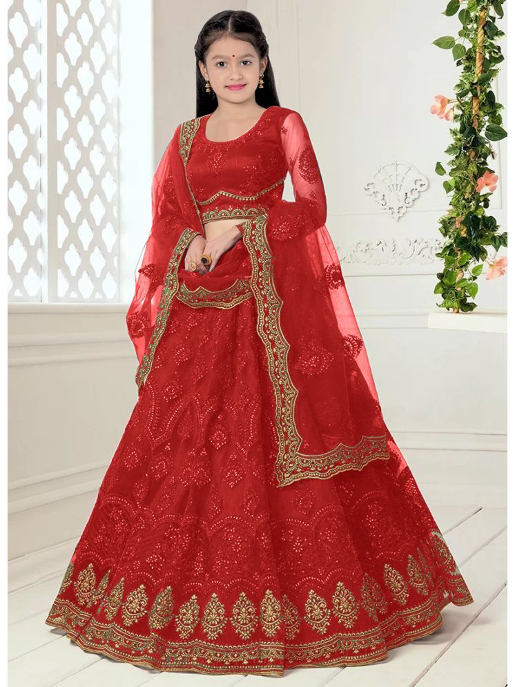     			piludi Net Lehenga Choli Set For Girls ( Pack of 1 , Red )