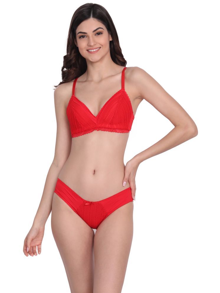     			3Mads Pack of 1 Nylon Bra & Panty Set For Women ( Red )