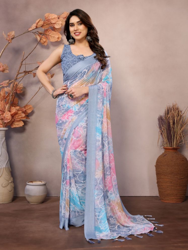     			BLEESBURY Pack of 1 Chiffon Printed Saree With Blouse Piece ( Grey )