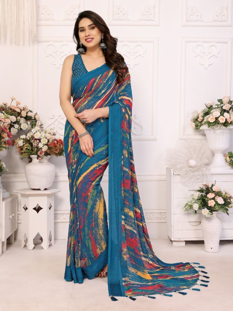     			DIKONA DESIGNER Pack of 1 Chiffon Printed Saree With Blouse Piece ( Teal )