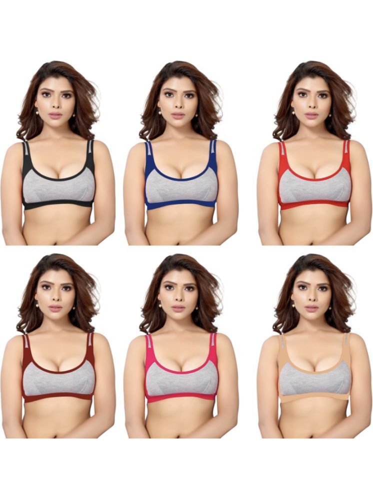     			ICONIC ME Pack of 6 Cotton Non Padded Everyday Bra For Women ( Multicolor )