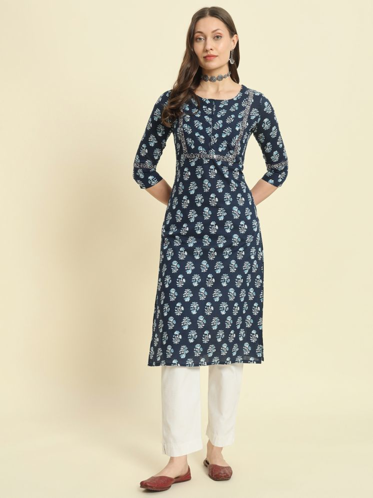     			Kbz Pack of 1 Cotton Printed Straight Women's Kurti - ( Blue )