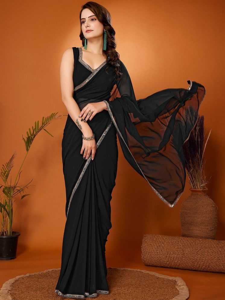     			PHORIA STYLE Pack of 1 Georgette Solid Saree With Blouse Piece ( Black )