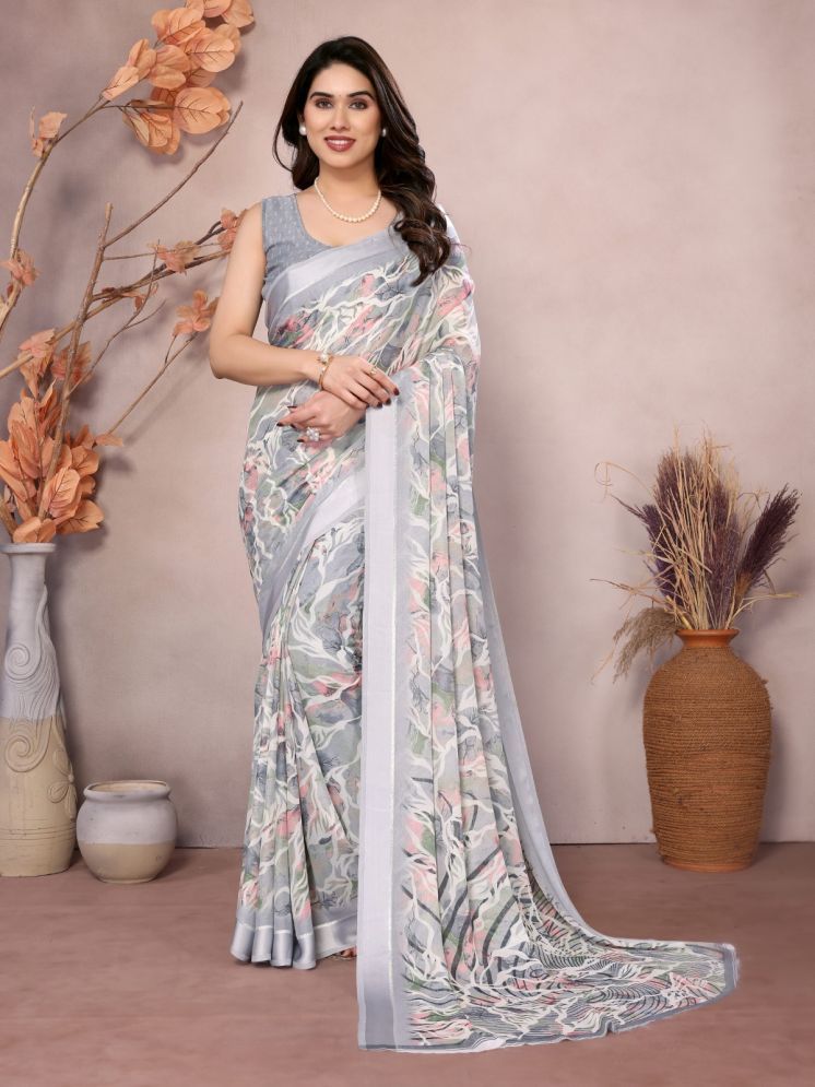     			PHORIA STYLE Pack of 1 Chiffon Printed Saree With Blouse Piece ( Grey )