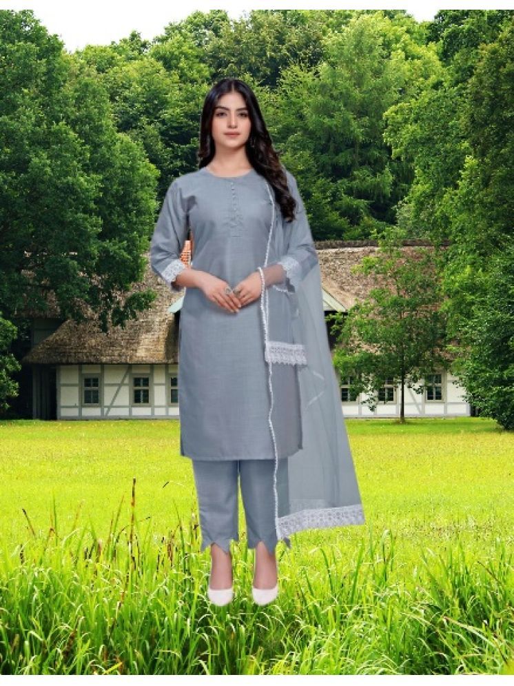     			RUTSH CREATION Cotton Self Design Kurti With Pants Women's Stitched Salwar Suit - Light Grey ( Pack of 1 )