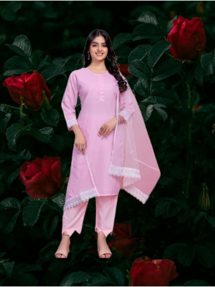     			RUTSH CREATION Cotton Self Design Kurti With Pants Women's Stitched Salwar Suit - Pink ( Pack of 1 )