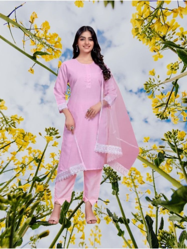     			RUTSH CREATION Cotton Self Design Kurti With Pants Women's Stitched Salwar Suit - Pink ( Pack of 1 )